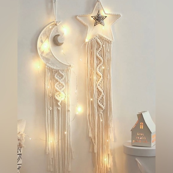 Boho, Handmade, macramé 🌙 /🦉or ⭐️ dream catcher with ✨mini fairy lights✨ incl. - Picture 7 of 8